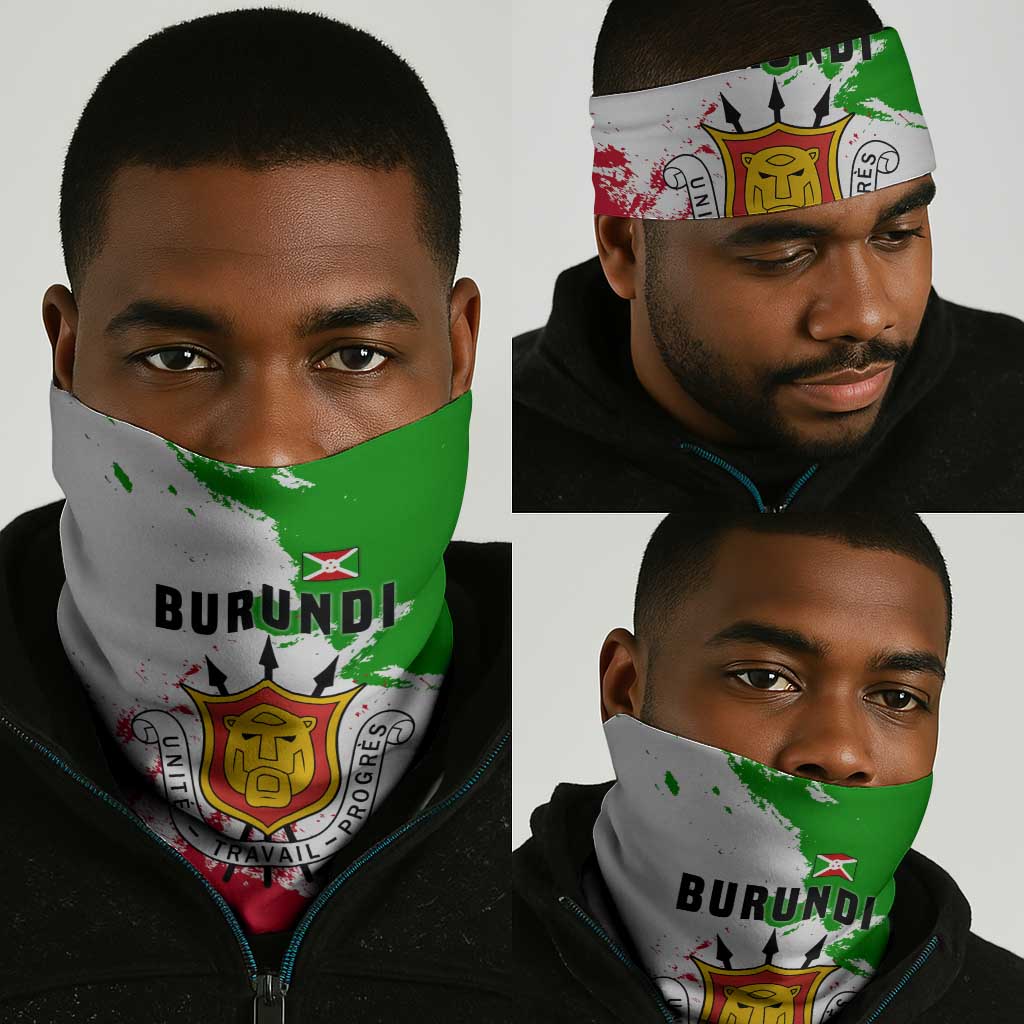 Burundi Flag Neck Gaiter with National Emblem and Motto Unité Travail Progres - African Pride