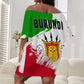 Burundi Flag Off Shoulder Short Dress with National Emblem and Motto Unité Travail Progres