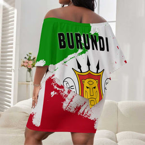 Burundi Flag Off Shoulder Short Dress with National Emblem and Motto Unité Travail Progres