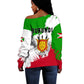 Burundi Flag Off Shoulder Sweater with National Emblem and Motto Unité Travail Progres