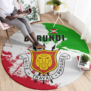 Burundi Flag Round Carpet with National Emblem and Motto Unité Travail Progres
