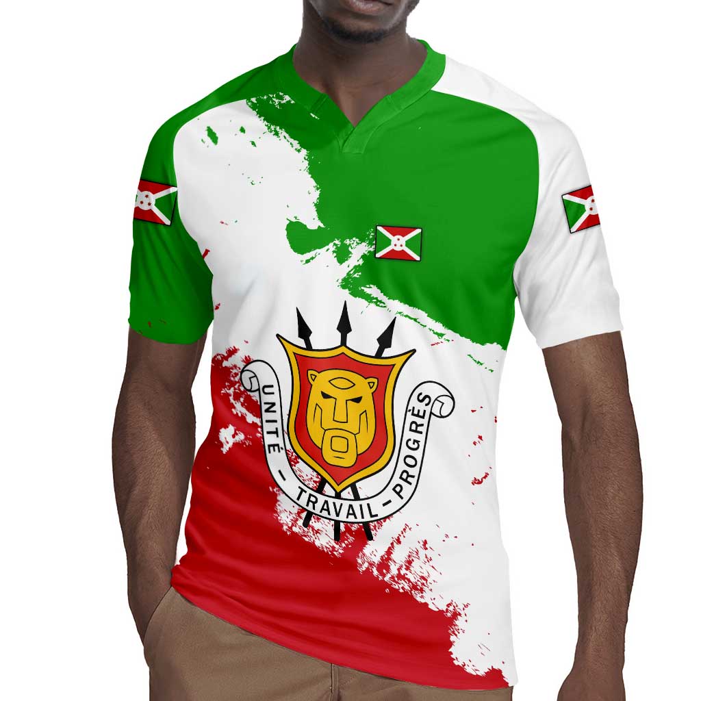 Burundi Flag Rugby Jersey with National Emblem and Motto Unité Travail Progres