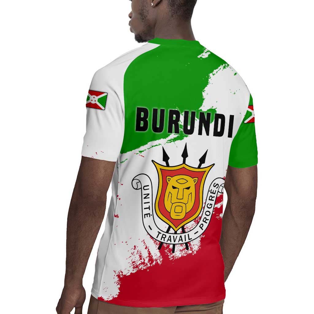 Burundi Flag Rugby Jersey with National Emblem and Motto Unité Travail Progres