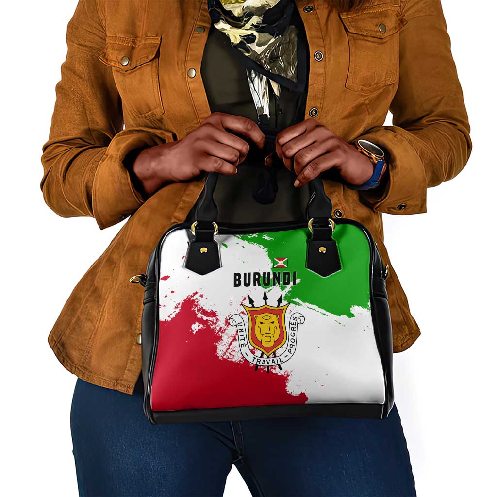 Burundi Flag Shoulder Handbag with National Emblem and Motto Unité Travail Progres