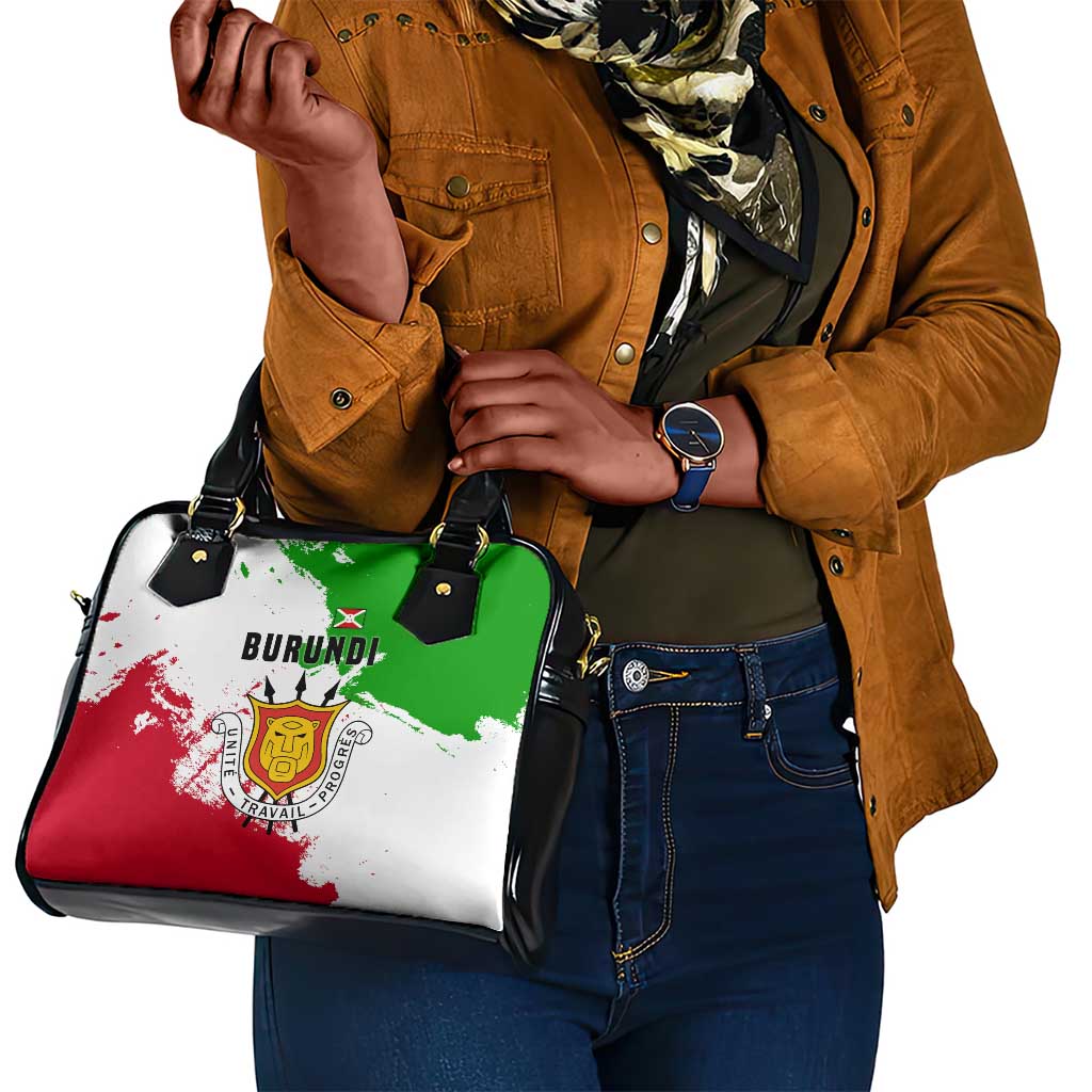 Burundi Flag Shoulder Handbag with National Emblem and Motto Unité Travail Progres