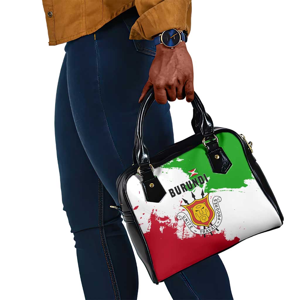 Burundi Flag Shoulder Handbag with National Emblem and Motto Unité Travail Progres
