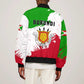 Burundi Flag Sleeve Zip Bomber Jacket with National Emblem and Motto Unité Travail Progres