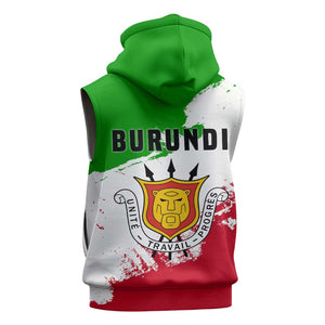 Burundi Flag Sleeveless Hoodie with National Emblem and Motto Unité Travail Progres - African Pride
