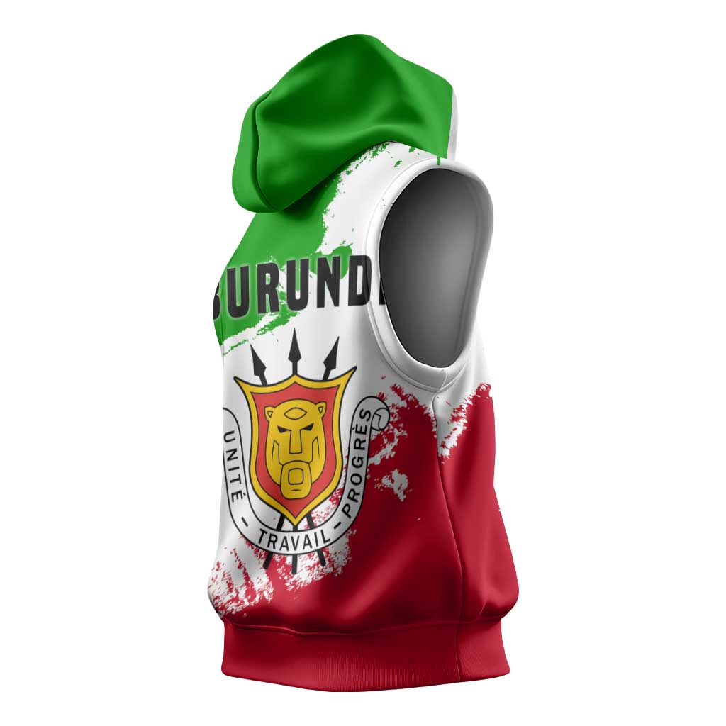 Burundi Flag Sleeveless Hoodie with National Emblem and Motto Unité Travail Progres - African Pride