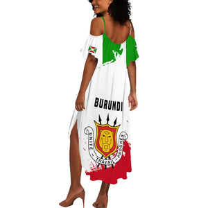 Burundi Flag Summer Maxi Dress with National Emblem and Motto Unité Travail Progres