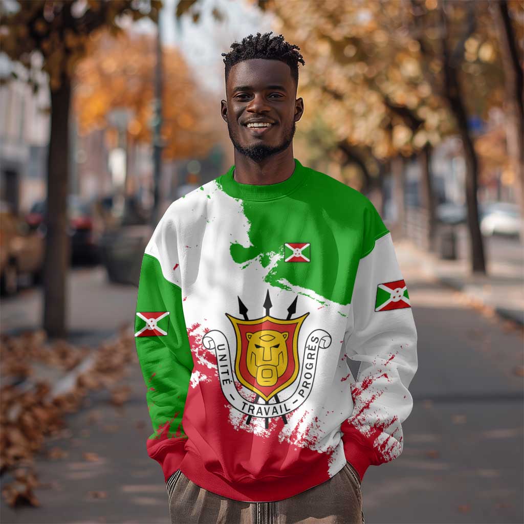 Burundi Flag Sweatshirt with National Emblem and Motto Unité Travail Progres