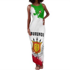 Burundi Flag Tank Maxi Dress with National Emblem and Motto Unité Travail Progres