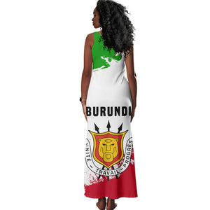 Burundi Flag Tank Maxi Dress with National Emblem and Motto Unité Travail Progres