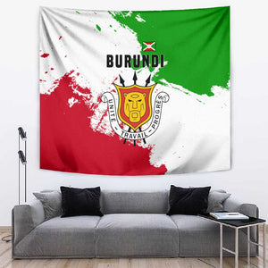 Burundi Flag Tapestry with National Emblem and Motto Unité Travail Progres