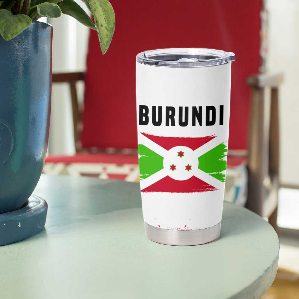Burundi Flag Tumbler Cup with National Emblem and Motto Unité Travail Progres