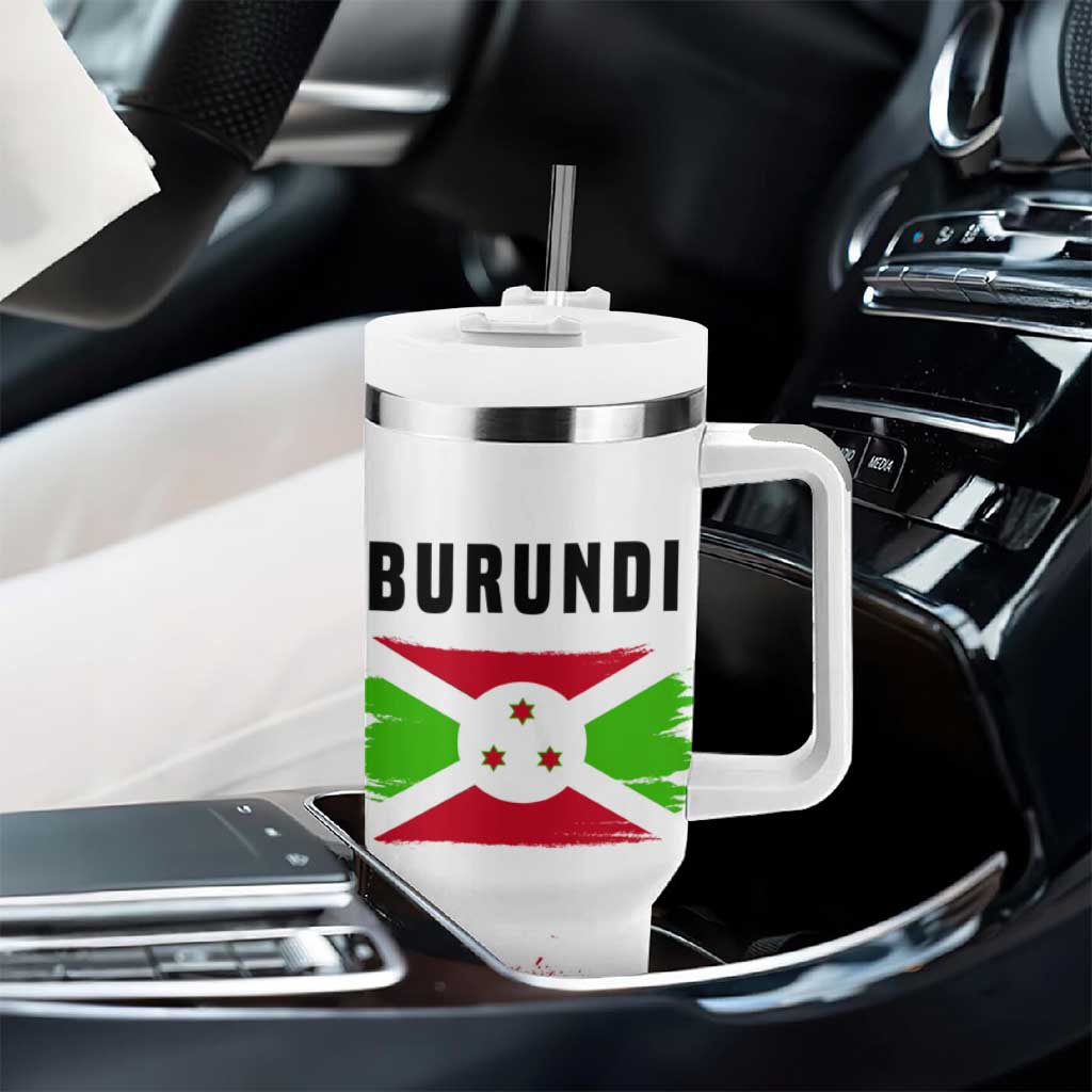 Burundi Flag Tumbler With Handle with National Emblem and Motto Unité Travail Progres