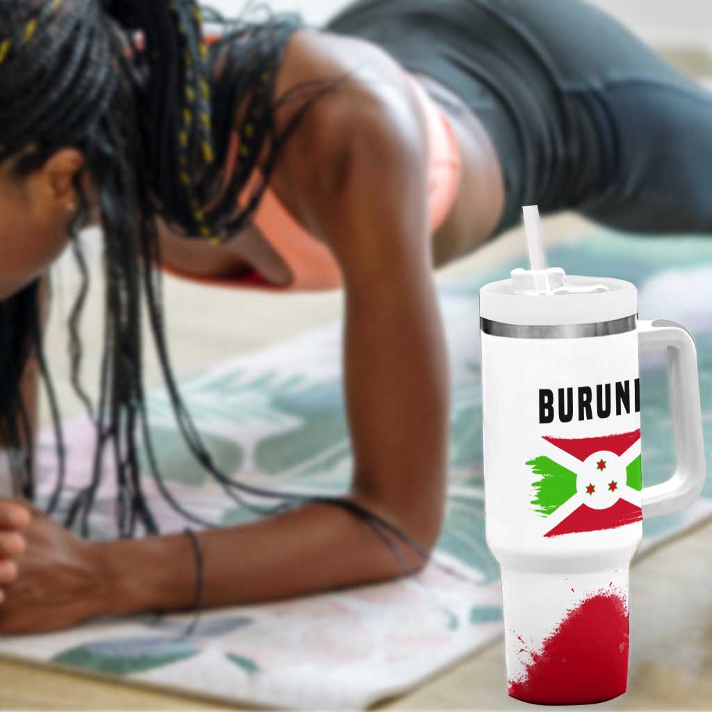 Burundi Flag Tumbler With Handle with National Emblem and Motto Unité Travail Progres