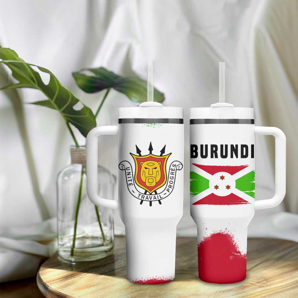 Burundi Flag Tumbler With Handle with National Emblem and Motto Unité Travail Progres