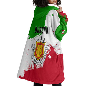 Burundi Flag Wearable Blanket Hoodie with National Emblem and Motto Unité Travail Progres