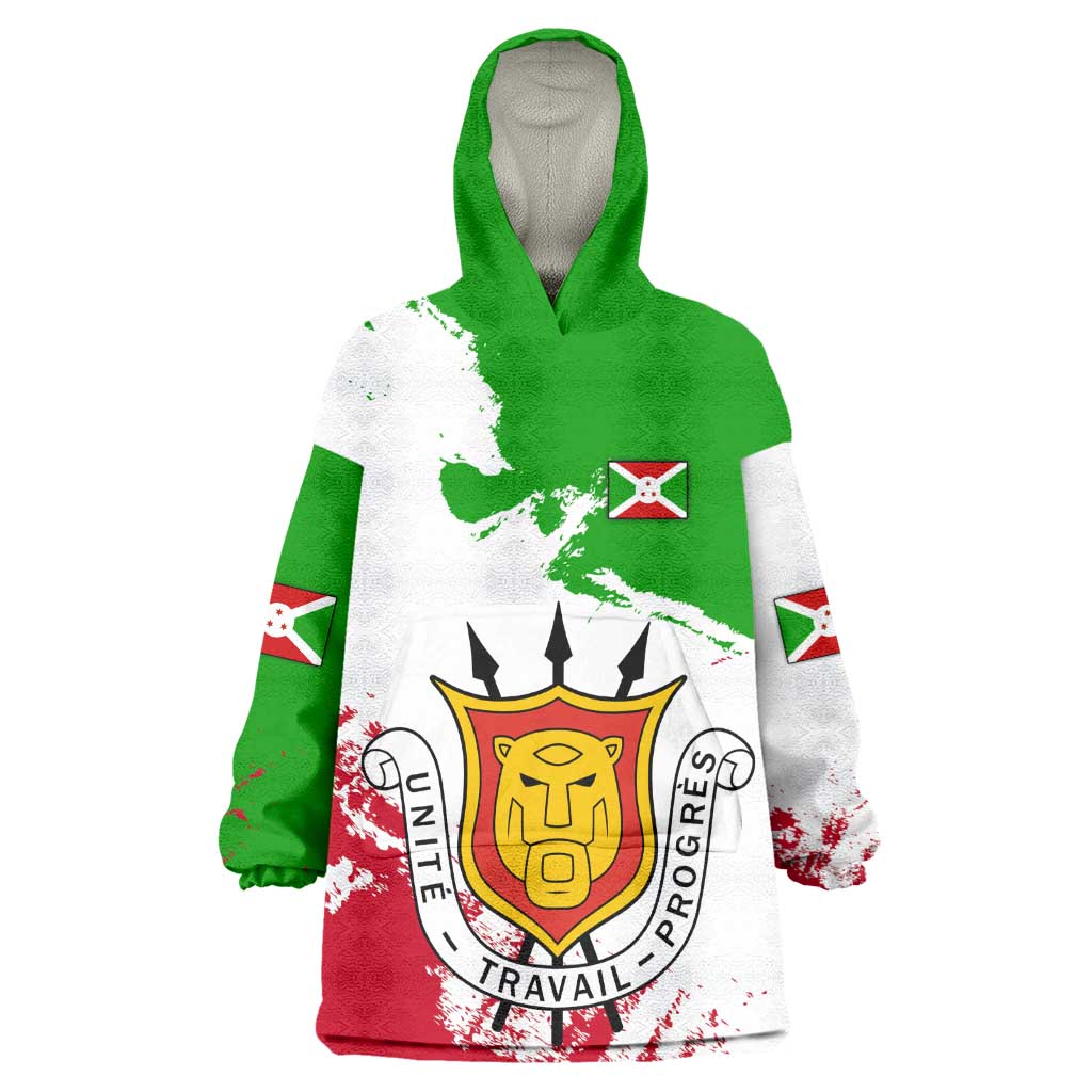 Burundi Flag Wearable Blanket Hoodie with National Emblem and Motto Unité Travail Progres