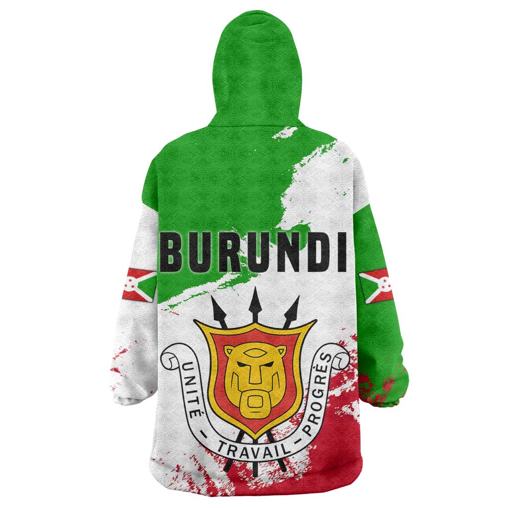 Burundi Flag Wearable Blanket Hoodie with National Emblem and Motto Unité Travail Progres