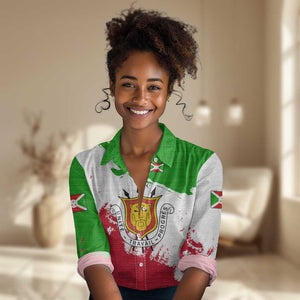 Burundi Flag Women Casual Shirt with National Emblem and Motto Unité Travail Progres