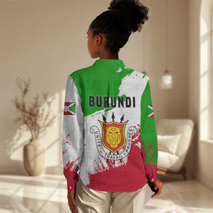 Burundi Flag Women Casual Shirt with National Emblem and Motto Unité Travail Progres