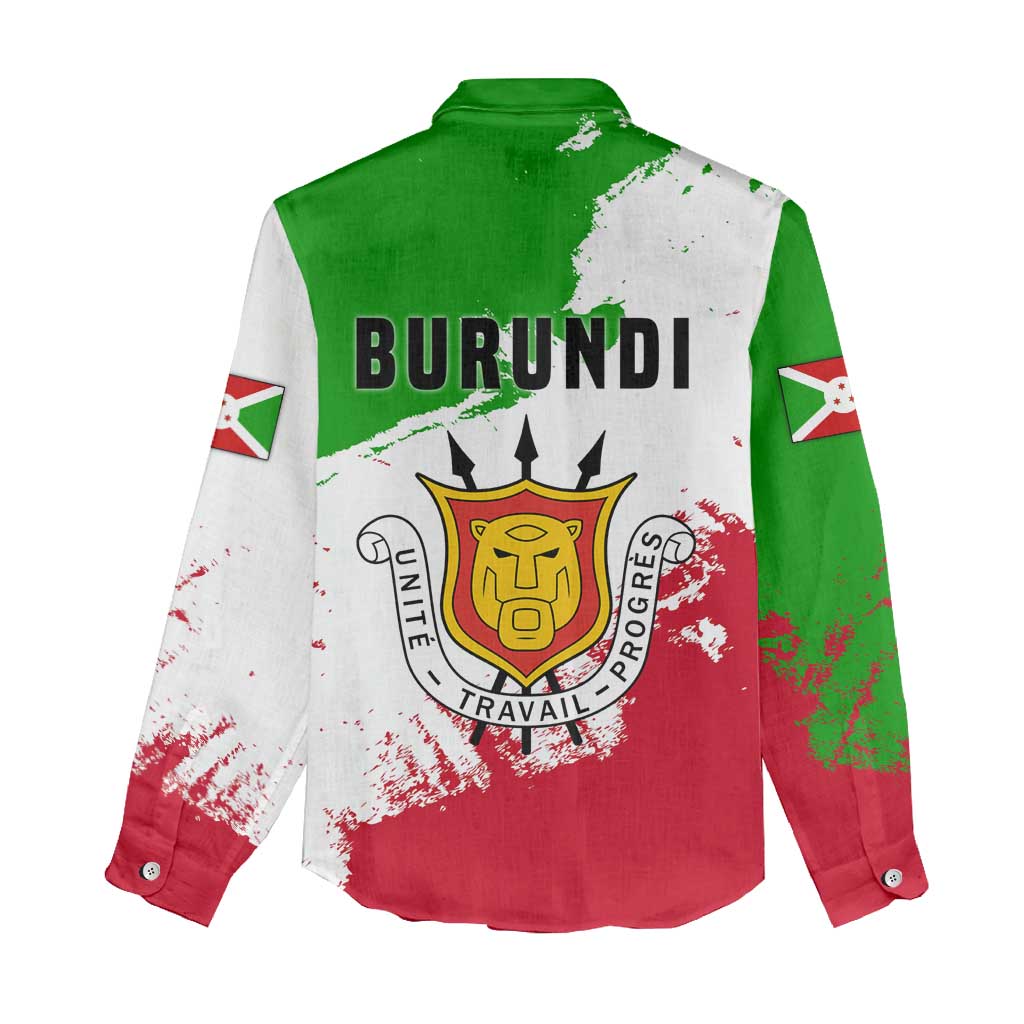 Burundi Flag Women Casual Shirt with National Emblem and Motto Unité Travail Progres