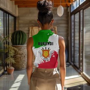 Burundi Flag Women Sleeveless Polo Shirt with National Emblem and Motto Unité Travail Progres