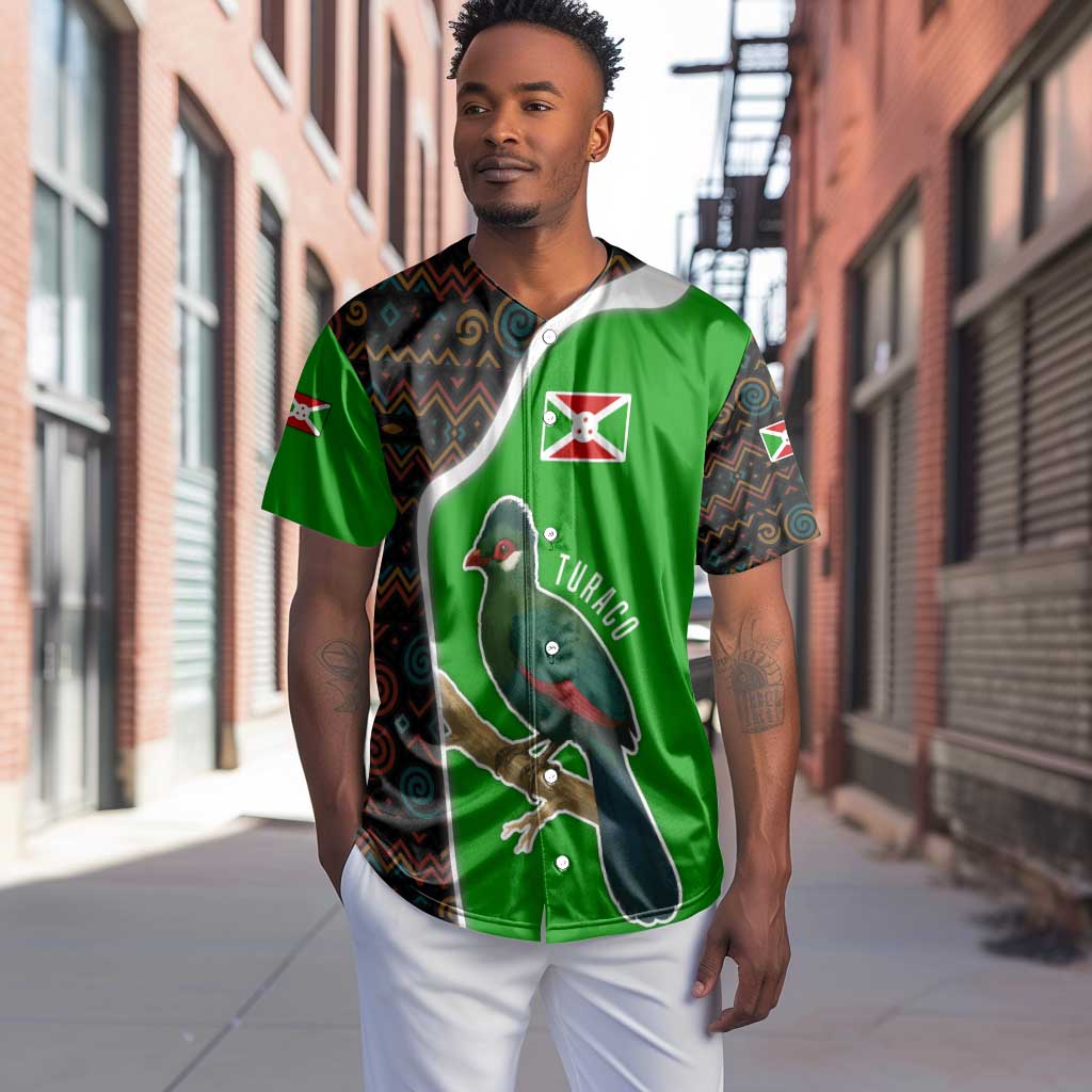 Burundi Turaco Baseball Jersey with National Bird and Flag Pattern