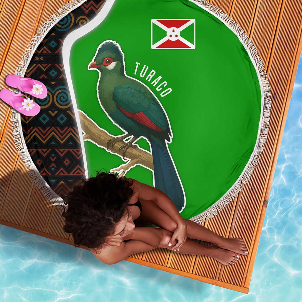 Burundi Turaco Beach Blanket with National Bird and Flag Pattern