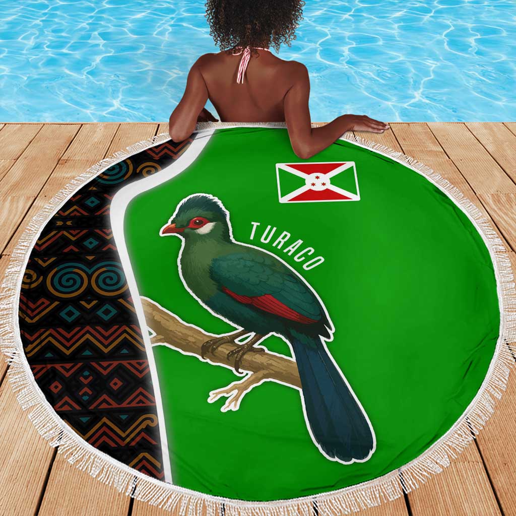 Burundi Turaco Beach Blanket with National Bird and Flag Pattern
