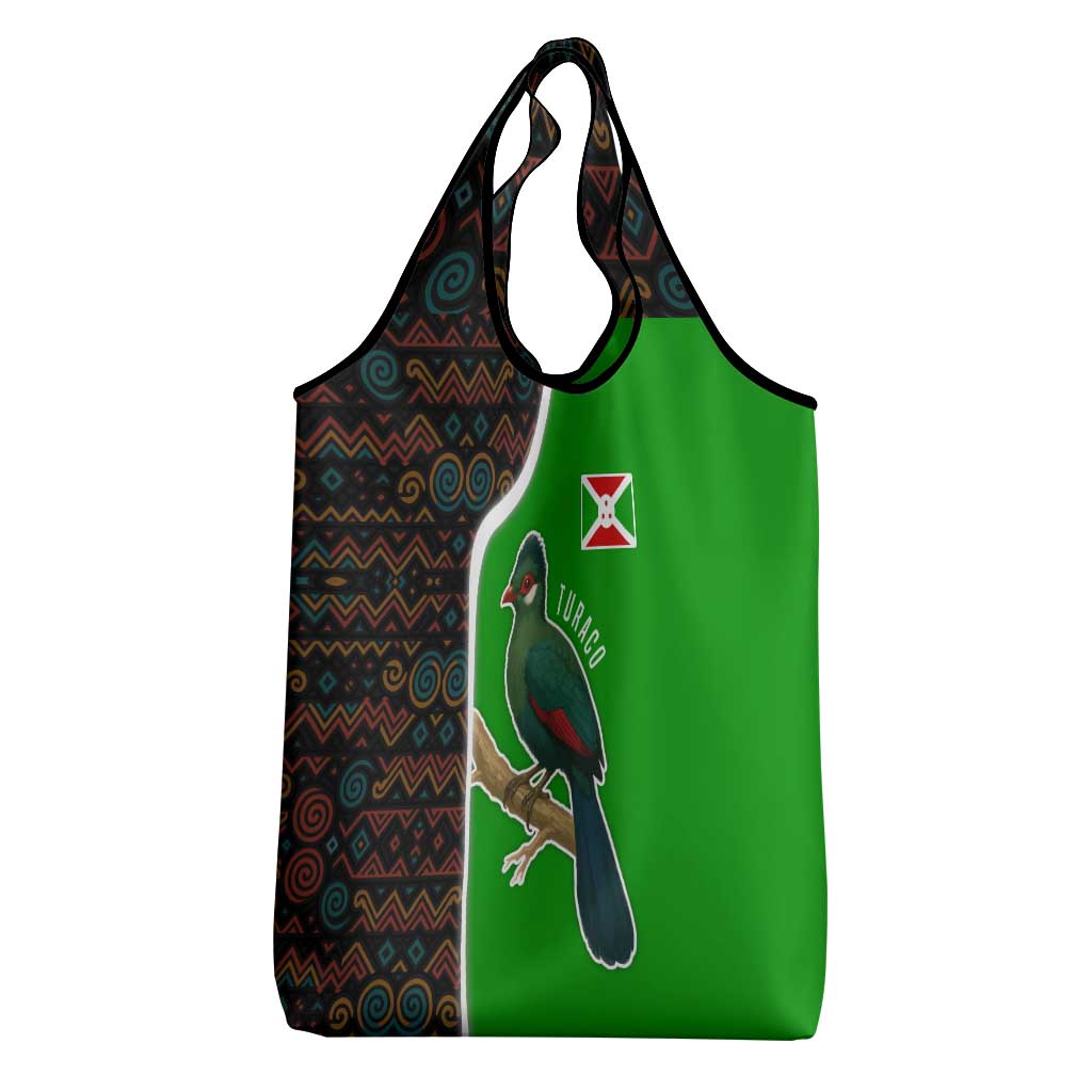 Burundi Turaco Grocery Bag with National Bird and Flag Pattern