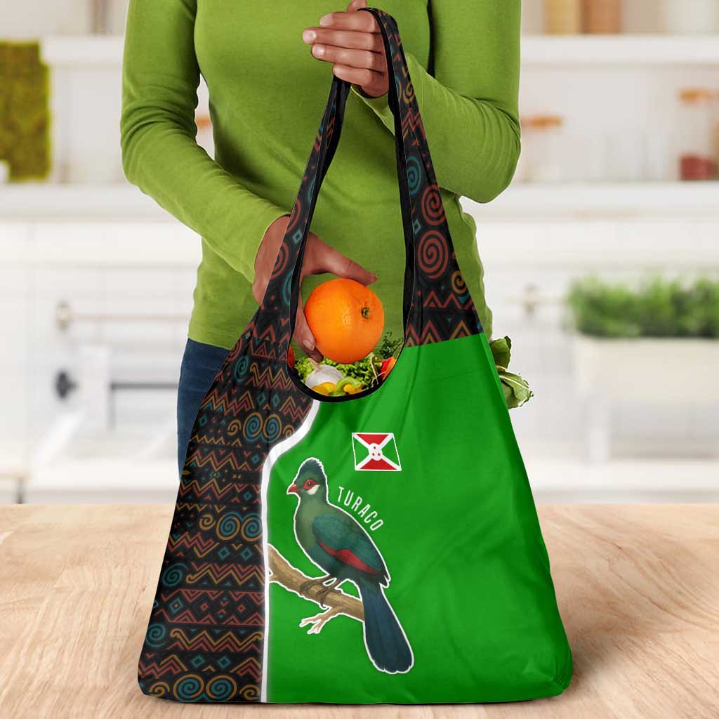 Burundi Turaco Grocery Bag with National Bird and Flag Pattern