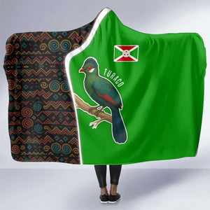 Burundi Turaco Hooded Blanket with National Bird and Flag Pattern