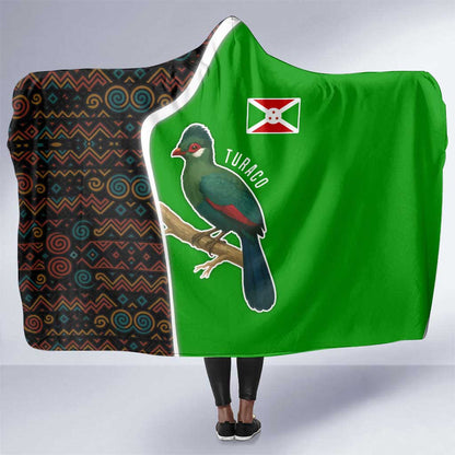 Burundi Turaco Hooded Blanket with National Bird and Flag Pattern