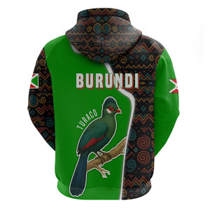 Burundi Turaco Hoodie with National Bird and Flag Pattern