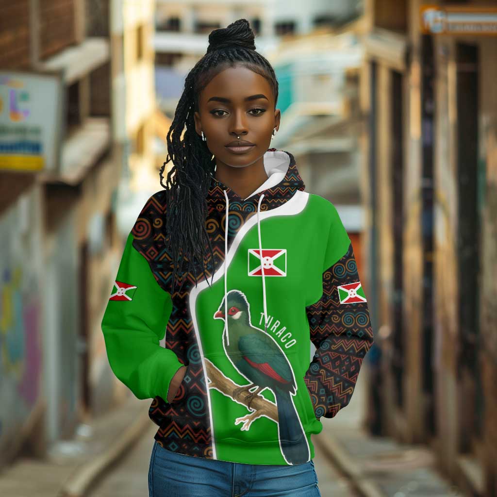 Burundi Turaco Hoodie with National Bird and Flag Pattern