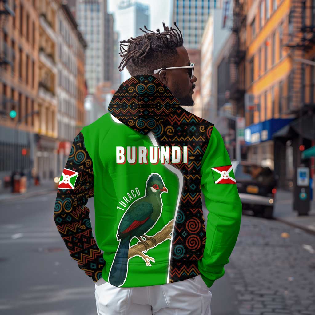 Burundi Turaco Hoodie with National Bird and Flag Pattern