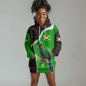 Burundi Turaco Hoodie Dress with National Bird and Flag Pattern