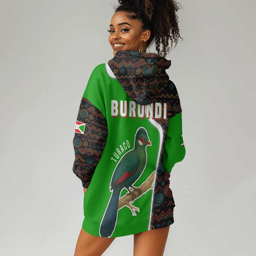 Burundi Turaco Hoodie Dress with National Bird and Flag Pattern