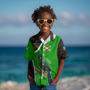 Burundi Turaco Kid Hawaiian Shirt with National Bird and Flag Pattern