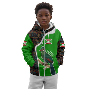 Burundi Turaco Kid Hoodie with National Bird and Flag Pattern