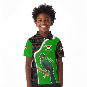 Burundi Turaco Kid Polo Shirt with National Bird and Flag Pattern