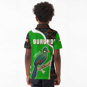 Burundi Turaco Kid Polo Shirt with National Bird and Flag Pattern