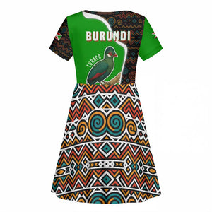 Burundi Turaco Kid Short Sleeve Dress with National Bird and Flag Pattern