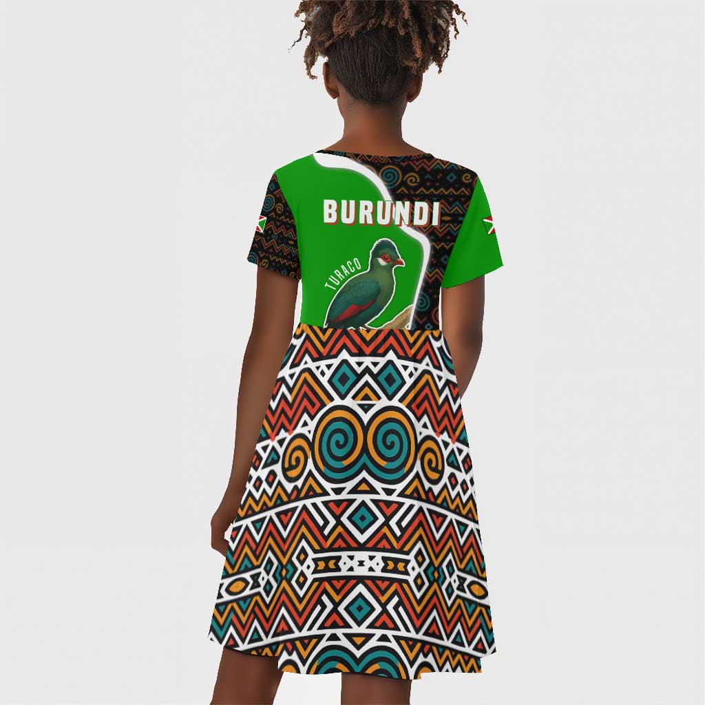 Burundi Turaco Kid Short Sleeve Dress with National Bird and Flag Pattern