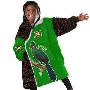 Burundi Turaco Kid Wearable Blanket Hoodie with National Bird and Flag Pattern