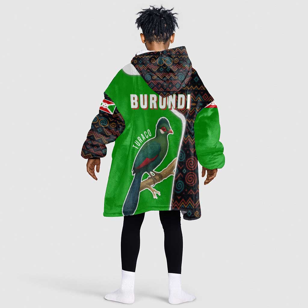 Burundi Turaco Kid Wearable Blanket Hoodie with National Bird and Flag Pattern