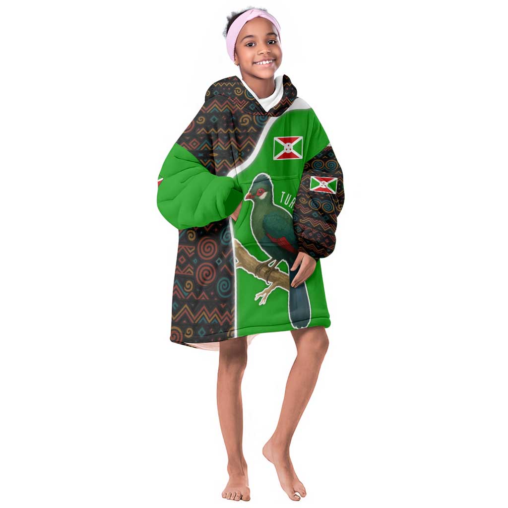 Burundi Turaco Kid Wearable Blanket Hoodie with National Bird and Flag Pattern